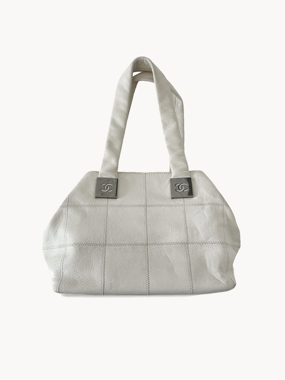 Chanel White Caviar Leather Chocolate Bowler Bag